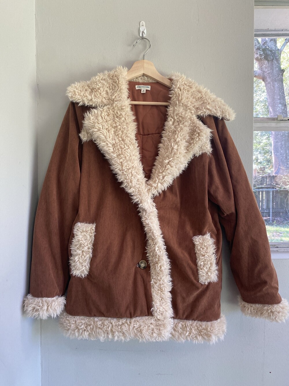 Earthbound Trading Co Corduroy Faux Shearling Jacket Womens M
